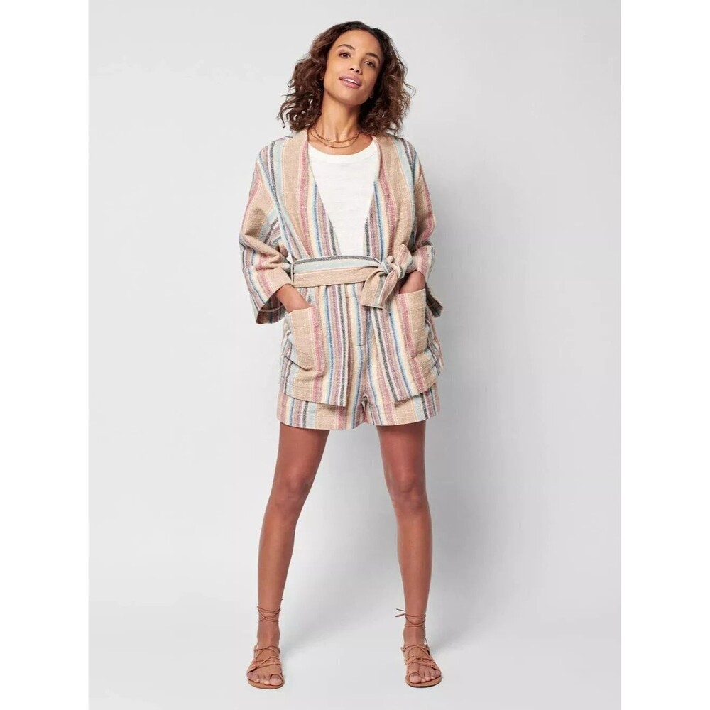 Faherty Mykonos Jacket Surfrider Striped Top Wrap Cover-Up Oversized L 273846